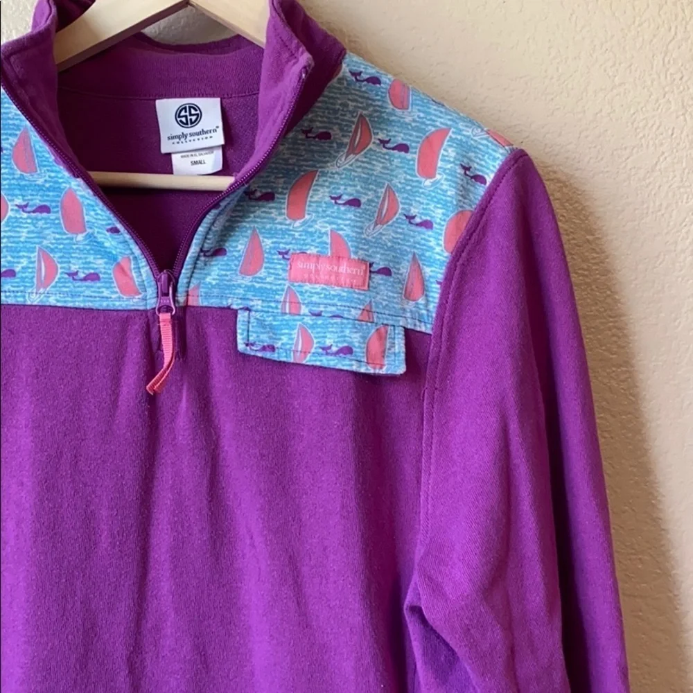 Simply Southern Quarter Zip Sweater Purple size Small - Picture 2 of 8